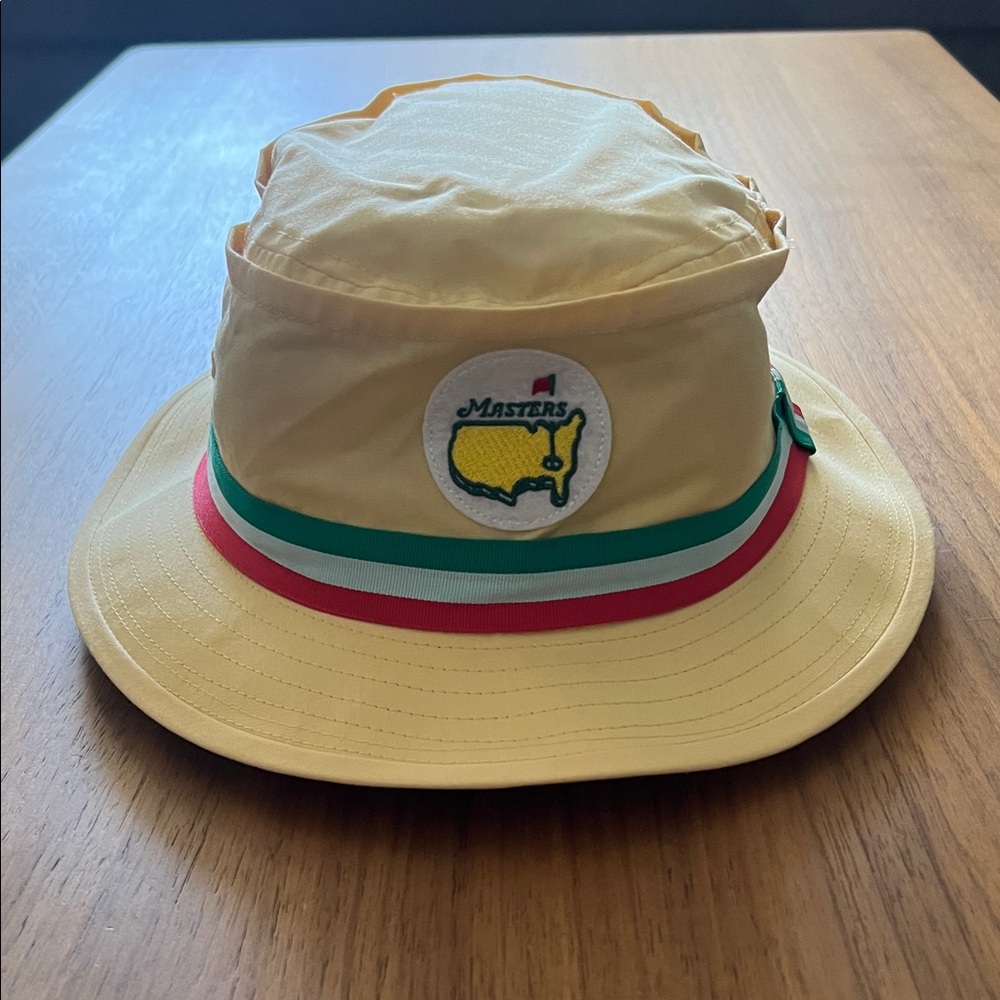 Masters Yellow Bucket Hat with Green & Red Stripe